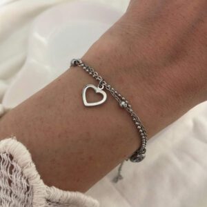 Pulsera doble con corazón y cubic